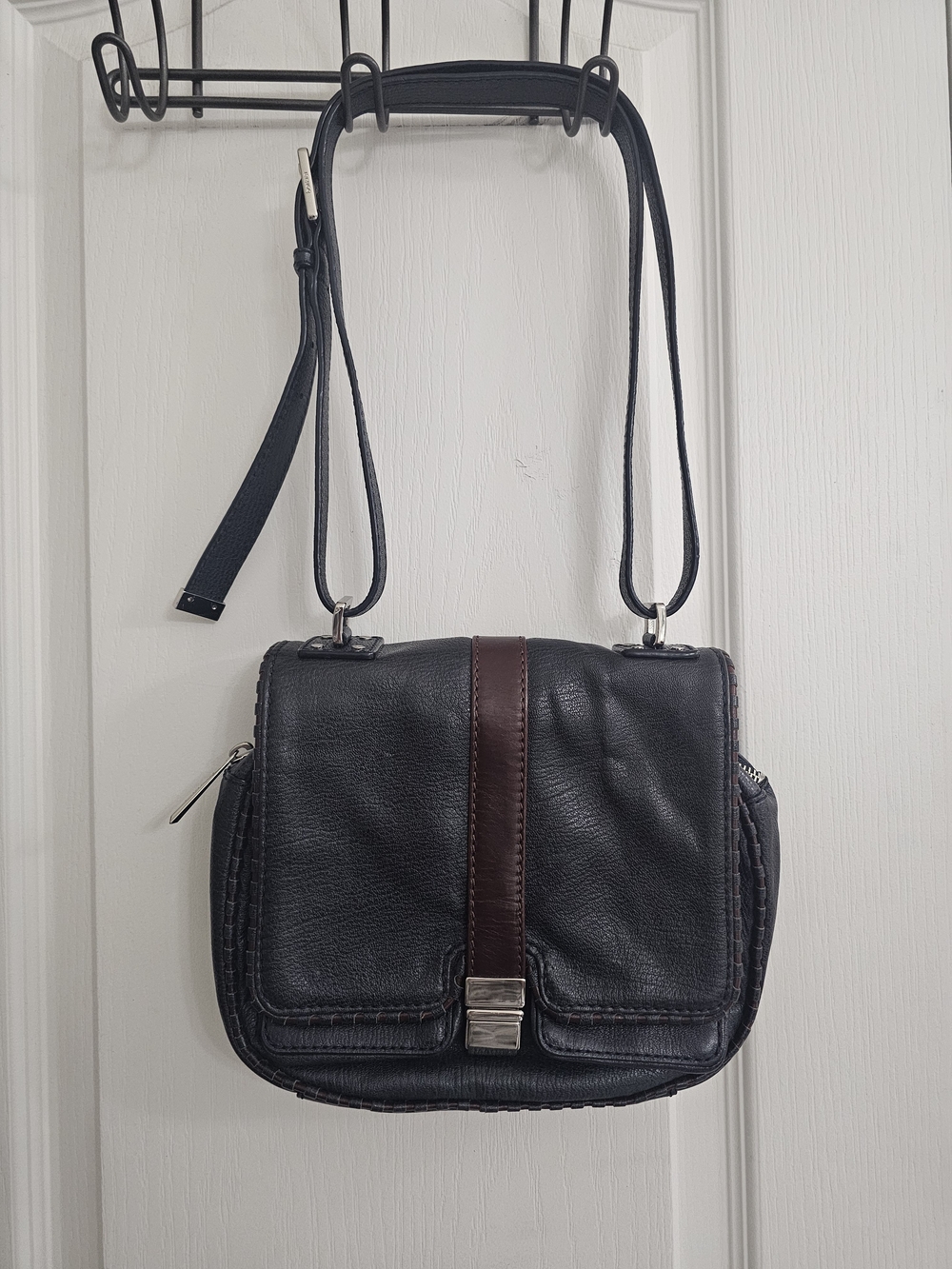 Botkier Black Crossbody with Brown Center Stripe